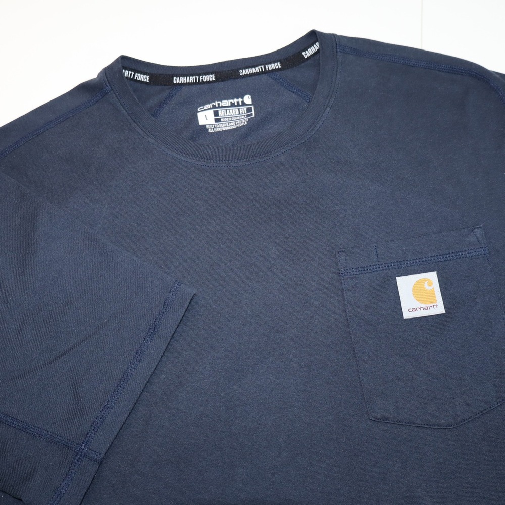 Carhartt T-Shirt Mens L Navy Blue Force Relaxed Fit Pocket Short Sleeve Tee